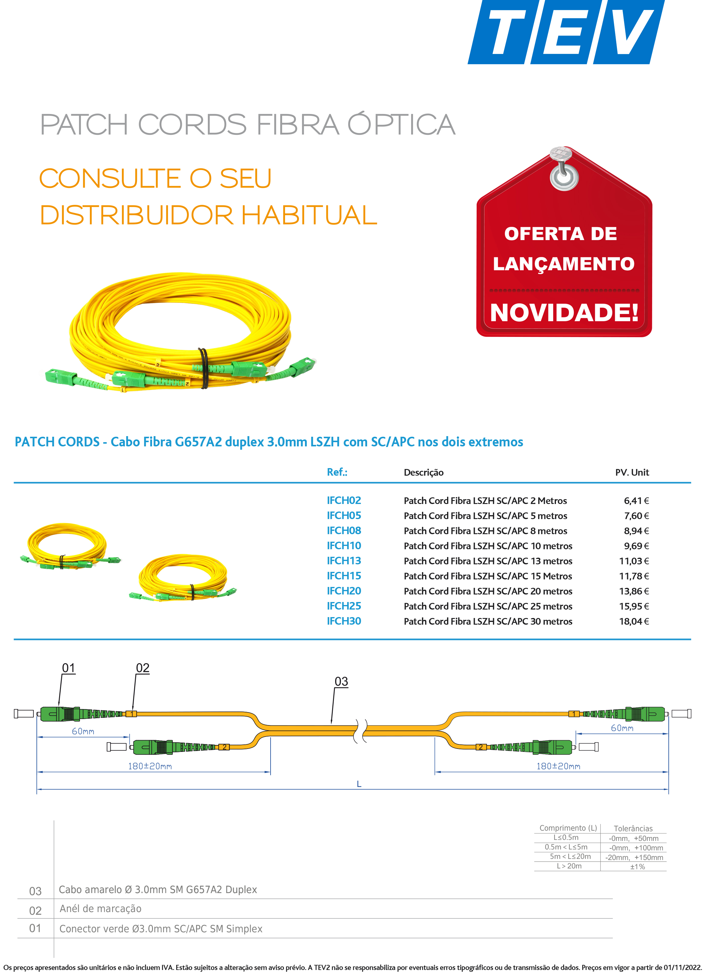 Novidade: TEV2 comercializa cabos de fibra ótica / Patch Cord