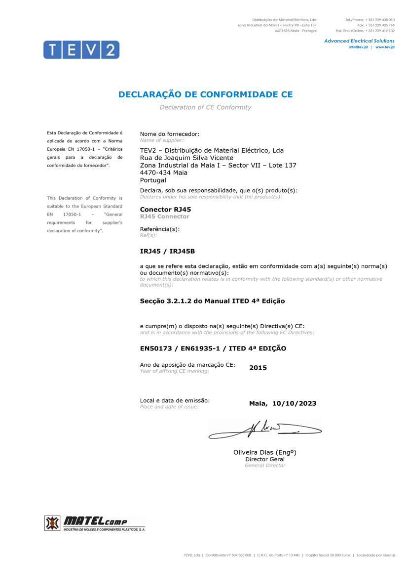Certificado Conetor RJ45