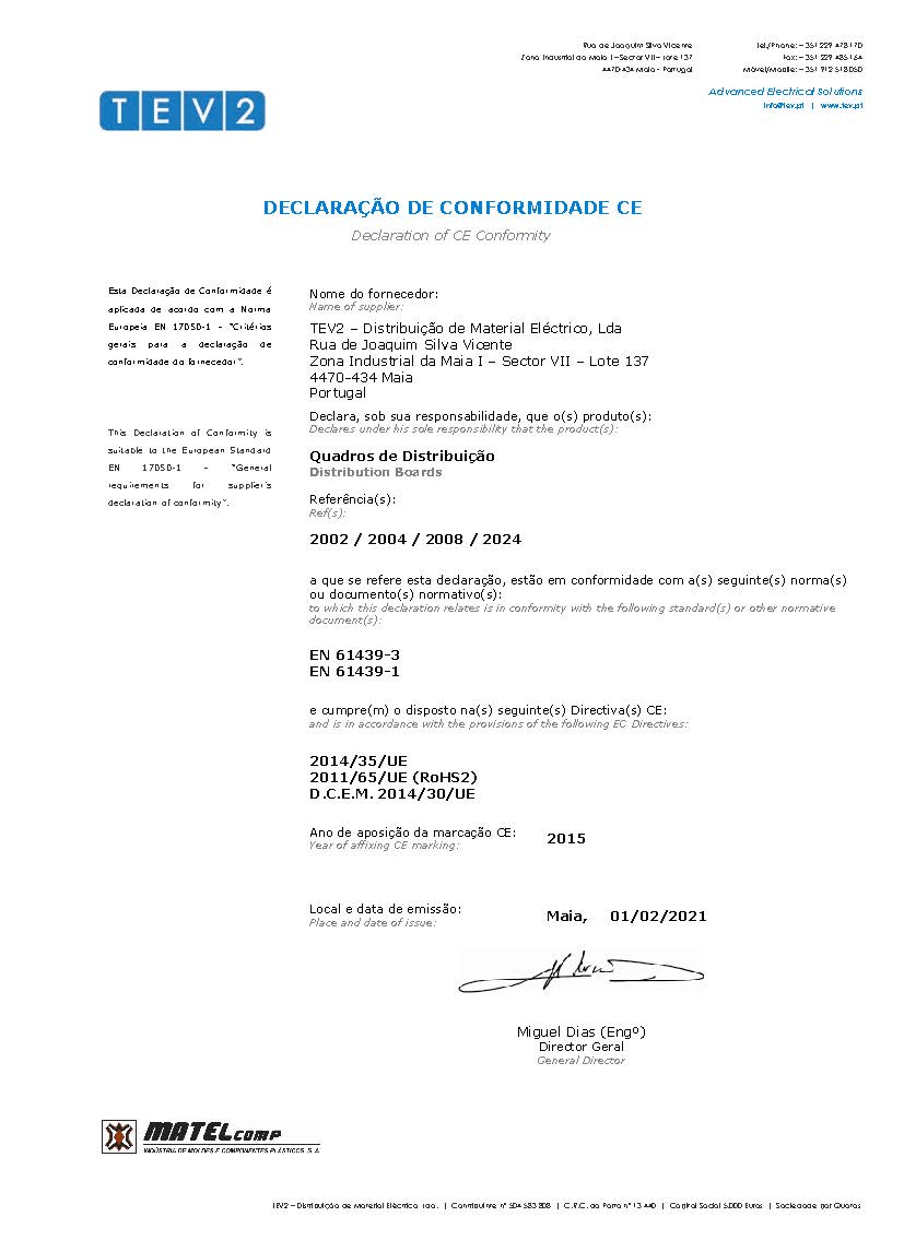 Certificado quadros E108/E118